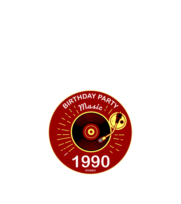 BIRTHDAY PARTY MUSIC, BAKELIT LEMEZJÁTSZÓ 1990 STEREO minta fekete pólón