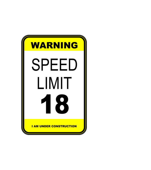 warning speed limit 18, under construction minta fehér pólón