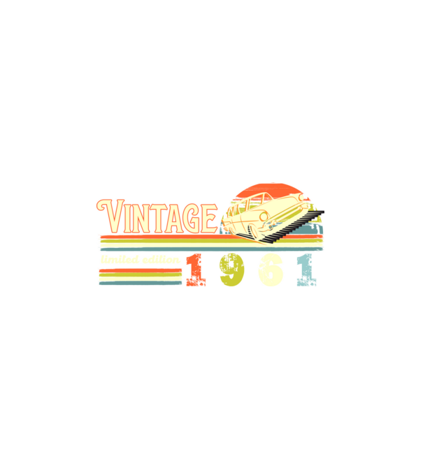 vintage, limited edidtion, retro születésnapi felirat, évszám veterán autóval, 1961 minta fehér pólón