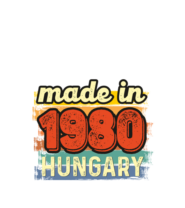 made in hungary felirat, retro évszám, grunge stílus, 1980 minta fekete pólón