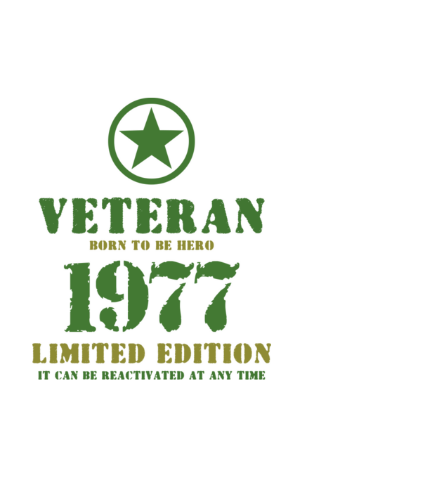VETERAN, BORN TO BE HERO, SZÜLETÉSNAPI ÉVSZÁM FELIRATTAL 1977 minta fehér pólón