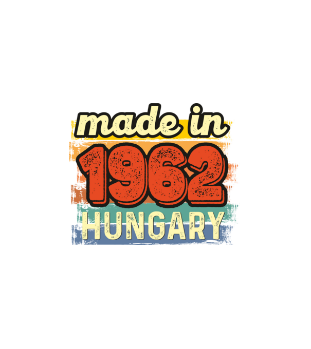 made in hungary felirat, retro évszám, grunge stílus, 1962 minta fehér pólón