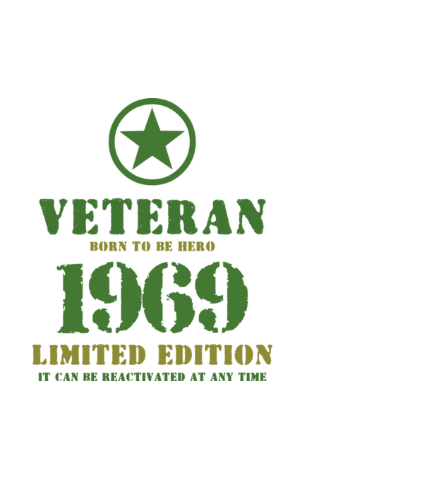 VETERAN, BORN TO BE HERO, SZÜLETÉSNAPI ÉVSZÁM FELIRATTAL 1969 minta fehér pólón
