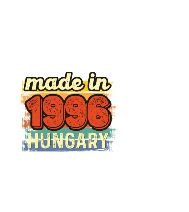 made in hungary felirat, retro évszám, grunge stílus, 1996 minta fekete pólón