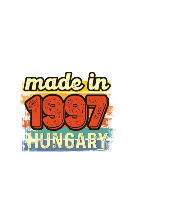 made in hungary felirat, retro évszám, grunge stílus, 1997 minta fekete pólón