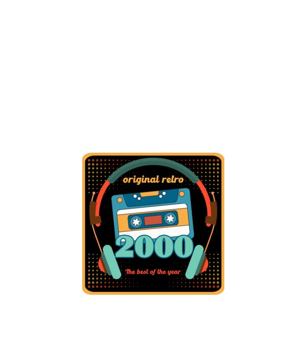 original retro audió kazetta, füles, régi magnókazetta évszámmal. 2000 minta fehér pólón