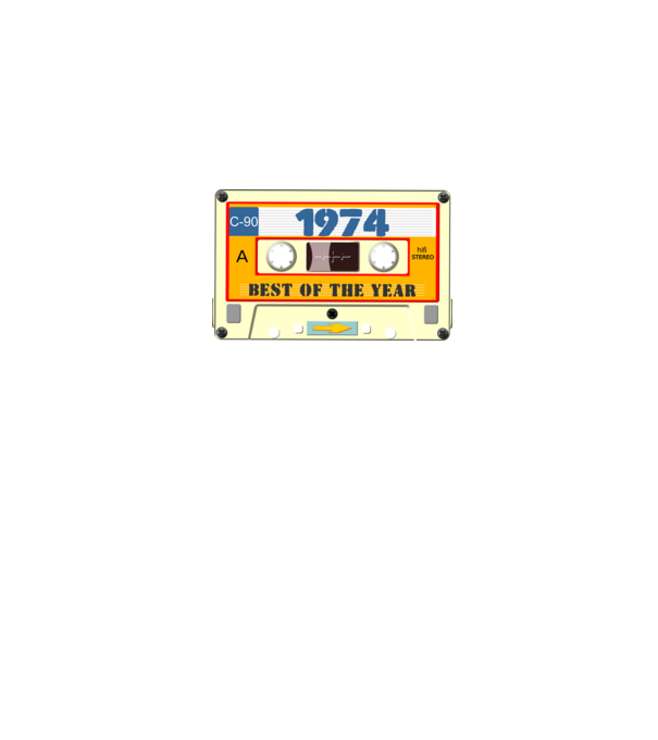 retro születésnapi audio kazetta, magnókazetta, best of the year 1974 minta sötétkék pólón