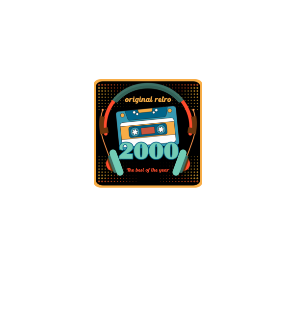 original retro audió kazetta, füles, régi magnókazetta évszámmal. 2000 minta fehér pólón