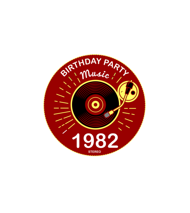 BIRTHDAY PARTY MUSIC, BAKELIT LEMEZJÁTSZÓ 1982 STEREO minta fehér pólón