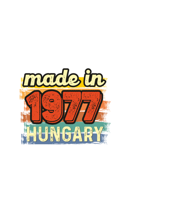 made in hungary felirat, retro évszám, grunge stílus, 1977 minta fekete pólón