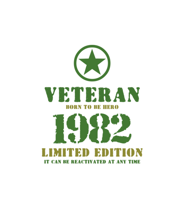 VETERAN, BORN TO BE HERO, SZÜLETÉSNAPI ÉVSZÁM FELIRATTAL 1982 minta fehér pólón