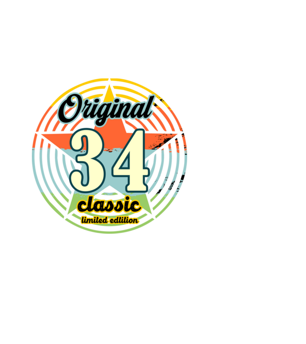 original classic, limited edition, születésnapi embléma, 34 éves minta fekete pólón