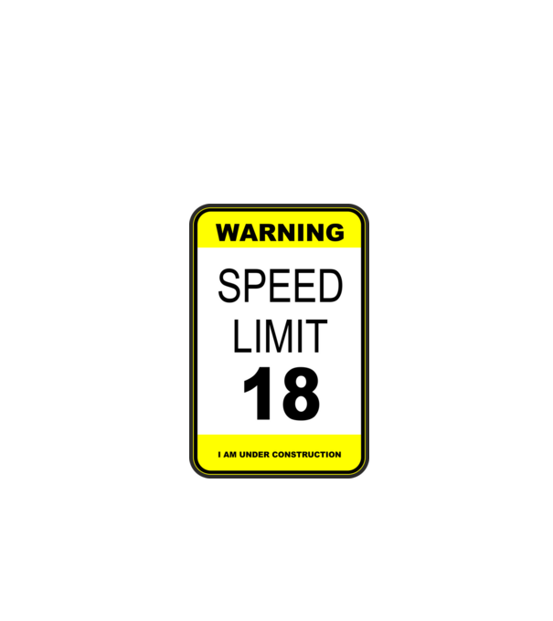warning speed limit 18, under construction minta fekete pólón