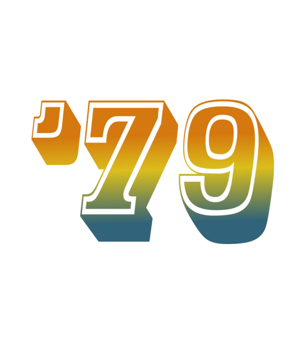 retro stílusú dátum, évszám, rövidített születésnapi dátum '79, 1979 minta fehér pólón
