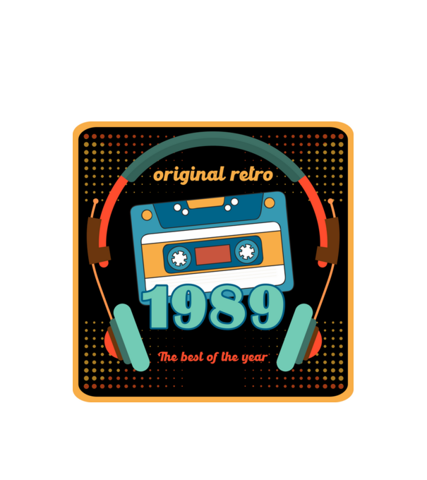 original retro audió kazetta, füles, régi magnókazetta évszámmal. 1989 minta fehér pólón