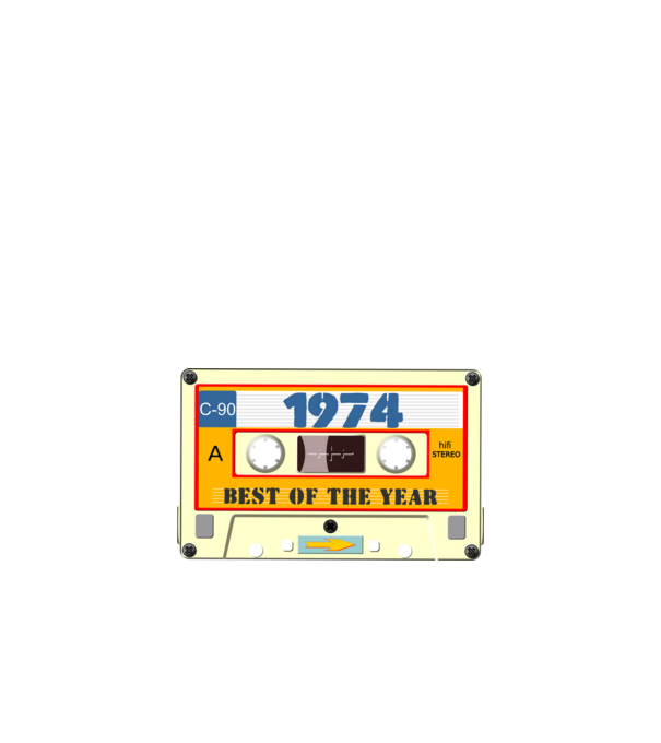 retro születésnapi audio kazetta, magnókazetta, best of the year 1974 minta fekete pólón