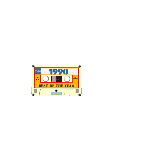 retro születésnapi audio kazetta, magnókazetta, best of the year 1990 minta fekete pólón