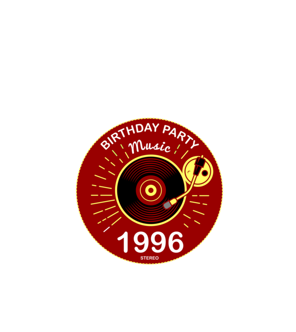 BIRTHDAY PARTY MUSIC, BAKELIT LEMEZJÁTSZÓ 1996 STEREO minta fekete pólón