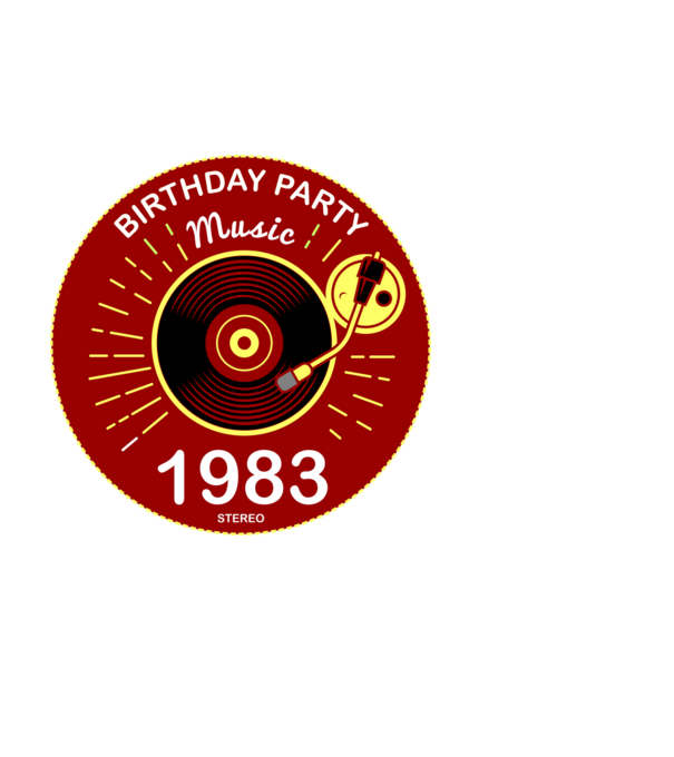 BIRTHDAY PARTY MUSIC, BAKELIT LEMEZJÁTSZÓ 1983 STEREO minta fehér pólón