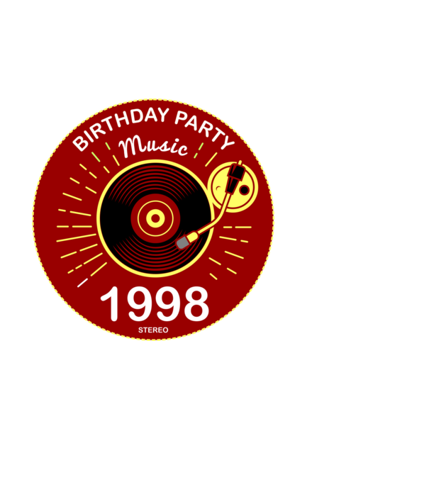BIRTHDAY PARTY MUSIC, BAKELIT LEMEZJÁTSZÓ 1998 STEREO minta fehér pólón