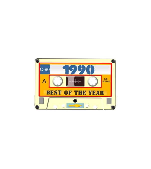 retro születésnapi audio kazetta, magnókazetta, best of the year 1990 minta fekete pólón
