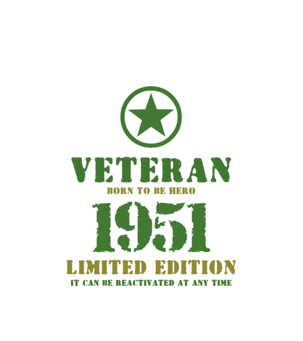 VETERAN, BORN TO BE HERO, SZÜLETÉSNAPI ÉVSZÁM FELIRATTAL 1951 minta fehér pólón