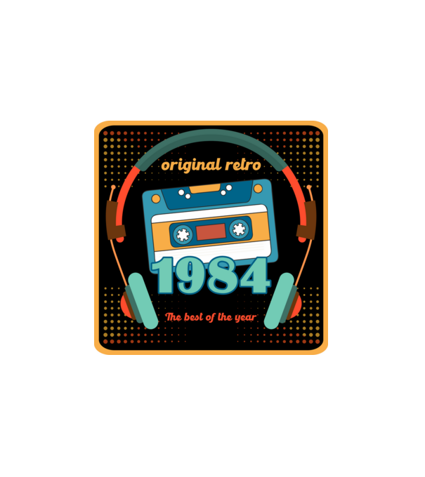 original retro audió kazetta, füles, régi magnókazetta évszámmal. 1984 minta fehér pólón
