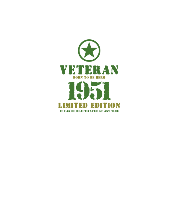 VETERAN, BORN TO BE HERO, SZÜLETÉSNAPI ÉVSZÁM FELIRATTAL 1951 minta fekete pólón