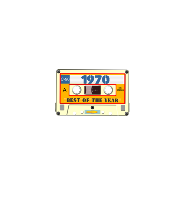 retro születésnapi audio kazetta, magnókazetta, best of the year 1970 minta homokszín pólón