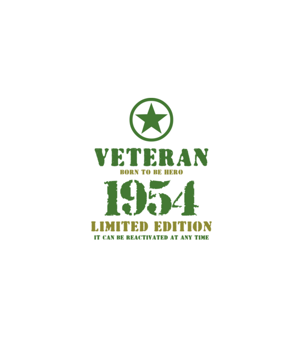 VETERAN, BORN TO BE HERO, SZÜLETÉSNAPI ÉVSZÁM FELIRATTAL 1954 minta fekete pólón