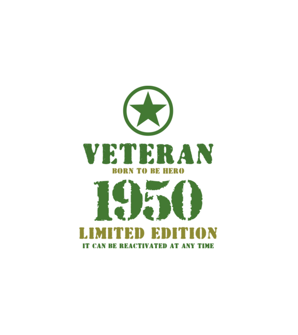 VETERAN, BORN TO BE HERO, SZÜLETÉSNAPI ÉVSZÁM FELIRATTAL 1950 minta fehér pólón