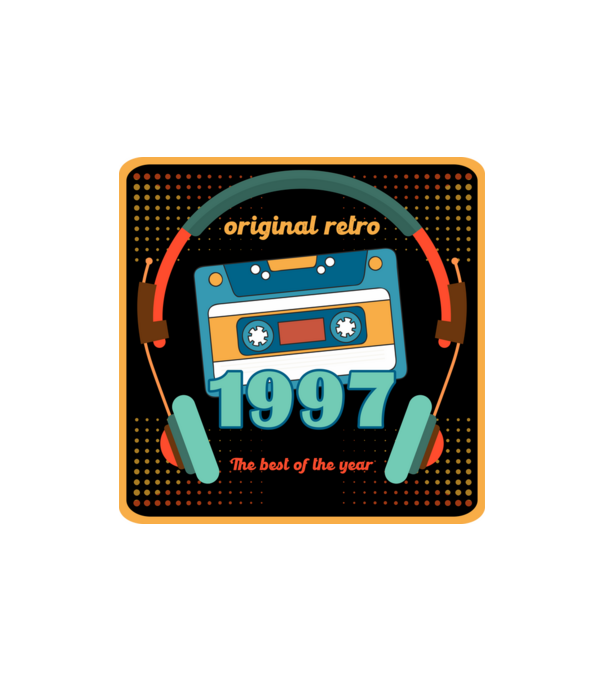 original retro audió kazetta, füles, régi magnókazetta évszámmal. 1997 minta homokszín pólón