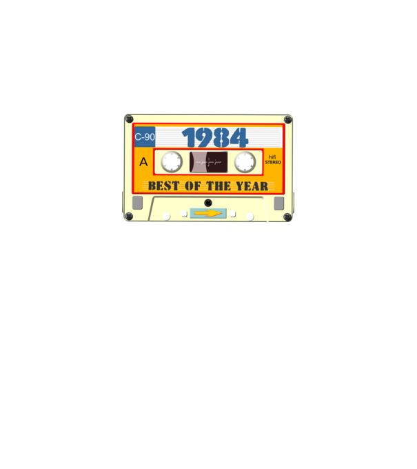 retro születésnapi audio kazetta, magnókazetta, best of the year 1984 minta fehér pólón