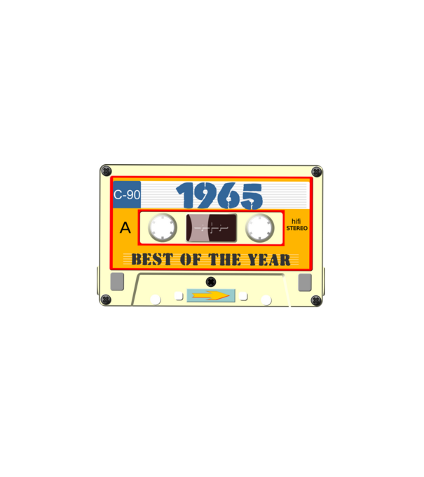 retro születésnapi audio kazetta, magnókazetta, best of the year 1965 minta fehér pólón