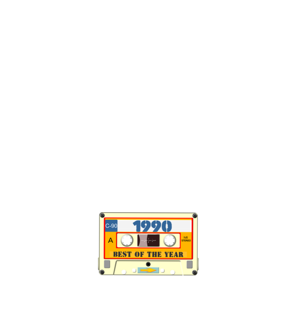 retro születésnapi audio kazetta, magnókazetta, best of the year 1990 minta fehér pólón