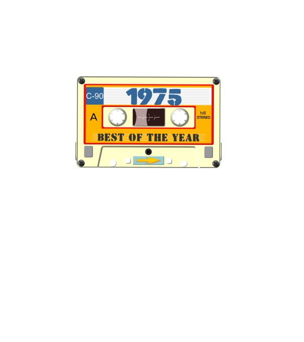 retro születésnapi audio kazetta, magnókazetta, best of the year 1975 minta szürke pólón