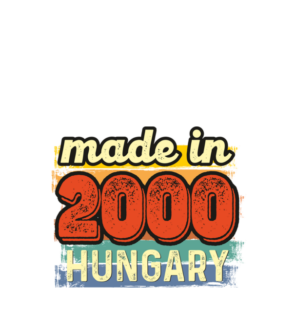 made in hungary felirat, retro évszám, grunge stílus, 2000 minta fekete pólón