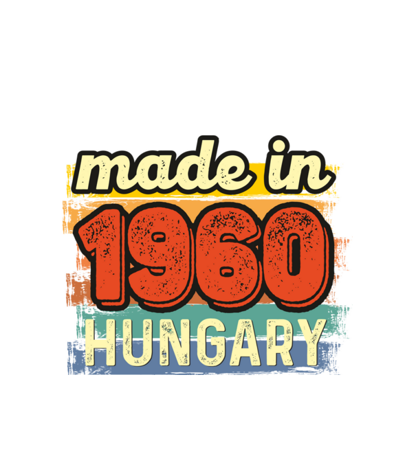 made in hungary felirat, retro évszám, grunge stílus, 1960 minta fehér pólón