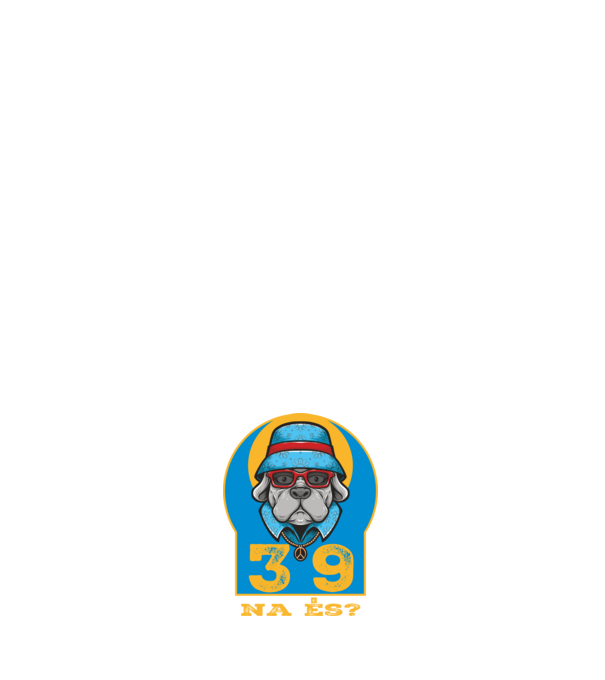 na és 39 éves születésnap, cool kutya sapkában minta sötétkék pólón