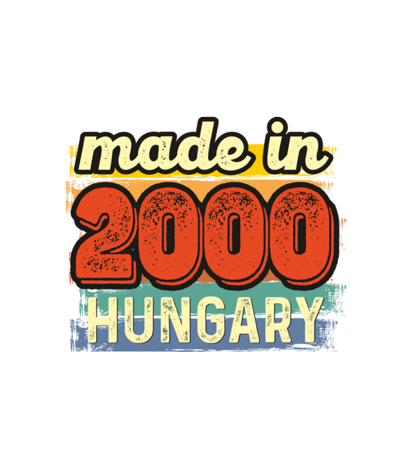 made in hungary felirat, retro évszám, grunge stílus, 2000 minta fehér pólón
