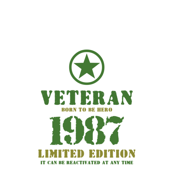 VETERAN, BORN TO BE HERO, SZÜLETÉSNAPI ÉVSZÁM FELIRATTAL 1987 minta fehér pólón