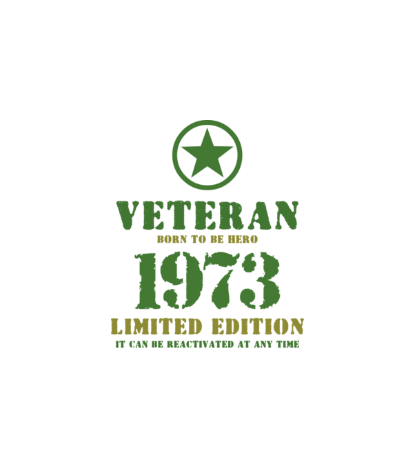 VETERAN, BORN TO BE HERO, SZÜLETÉSNAPI ÉVSZÁM FELIRATTAL 1973 minta fehér pólón