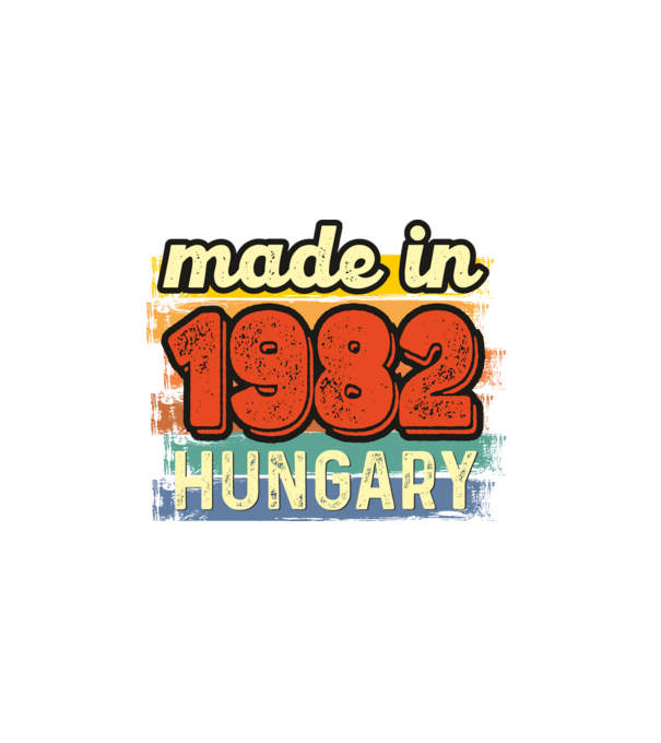 made in hungary felirat, retro évszám, grunge stílus, 1982 minta fehér pólón