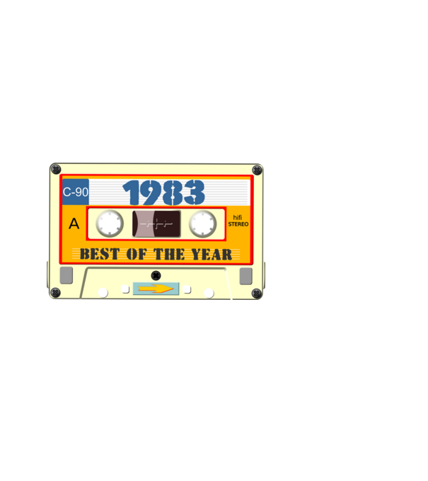 retro születésnapi audio kazetta, magnókazetta, best of the year 1983 minta világoskék pólón