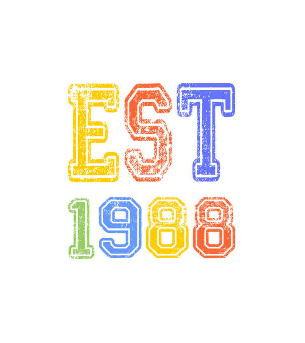 EST 1988 , alapítva 1988-ban, születlésnapi felirat 1988-ban születetteknek, gunge stílus minta fehér pólón