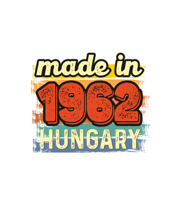made in hungary felirat, retro évszám, grunge stílus, 1962 minta fehér pólón
