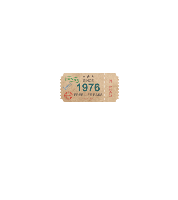 FREE LIFE PASS, INGYENES ÉLETJEGY, SZÜLINAPOS BELÉPŐJEGY, SZÜLETETT 1976 minta fehér/piros pólón