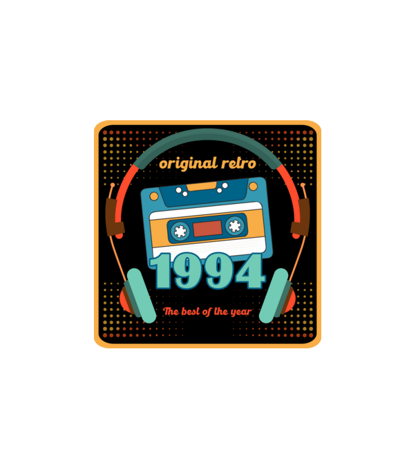 original retro audió kazetta, füles, régi magnókazetta évszámmal. 1994 minta fehér pólón