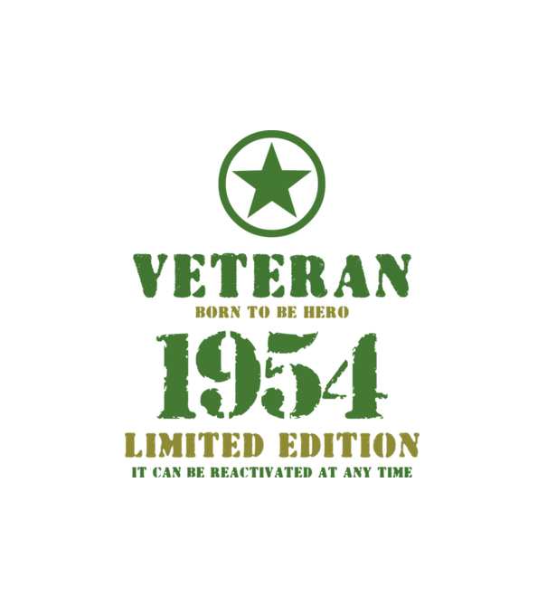 VETERAN, BORN TO BE HERO, SZÜLETÉSNAPI ÉVSZÁM FELIRATTAL 1954 minta fehér pólón