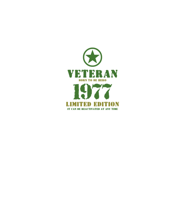 VETERAN, BORN TO BE HERO, SZÜLETÉSNAPI ÉVSZÁM FELIRATTAL 1977 minta fekete pólón